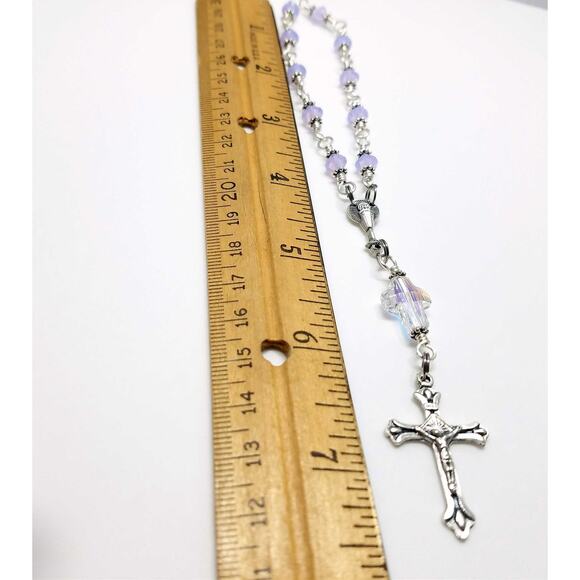 Wire-wrapped Handmade One Decade Rosary, Lilac Opal Crystal Beads - Picture 10 of 10